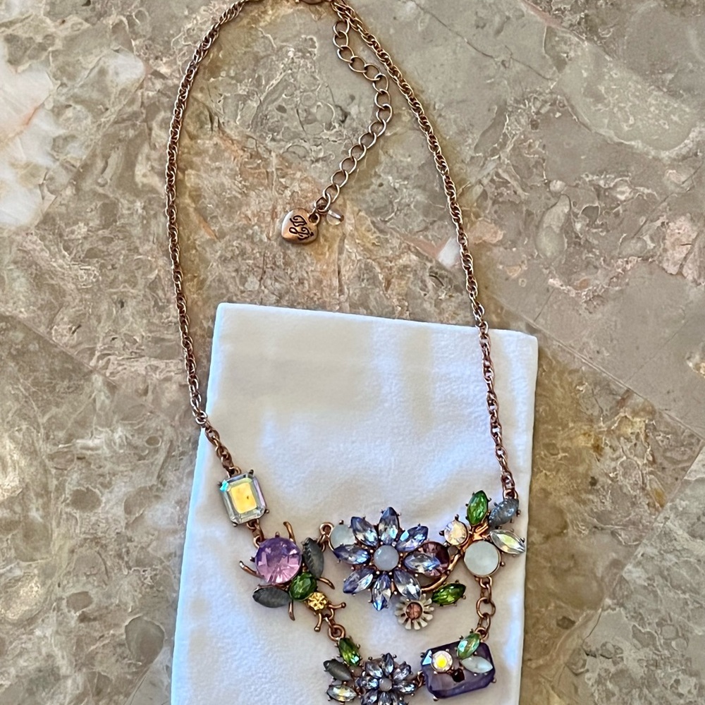 Vintage Betsey Johnson Floral Lady Bug Rose Gold Necklace